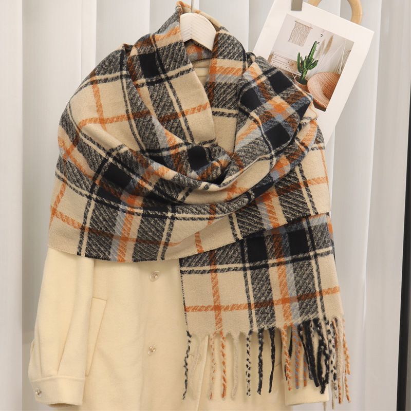 Cashmere Plaid Scarf Warm Thick Shawl Autumn Winter Korean Style High-end Versatile Neck Warmer For Women_voghion.com