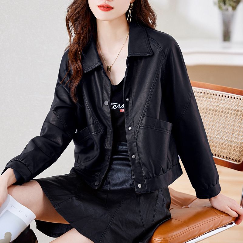 Veste courte d'hiver en cuir PU pour femme, ample et tendance, style moto, décontractée, collection 2024_voghion.com