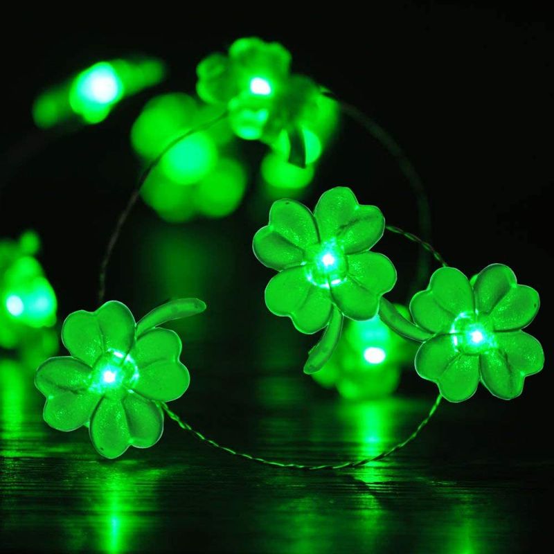 Irish Festival Vierblättriges Kleeblatt Lichterkette St. Patrick LED Grün Kleeblatt Kupferdraht Lichterkette Hutlicht Streng ausgewählt_voghion.com
