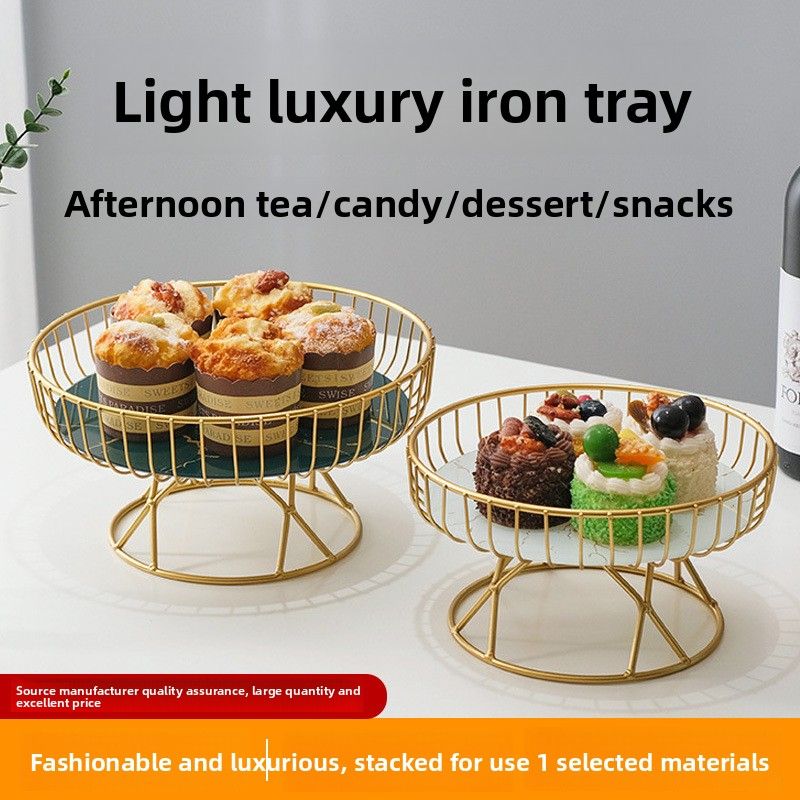 European Style Light Luxury Ceramic Plate Creative Living Room Household Fruit Basket Afternoon Tea Candy Dessert Rack_voghion.com
