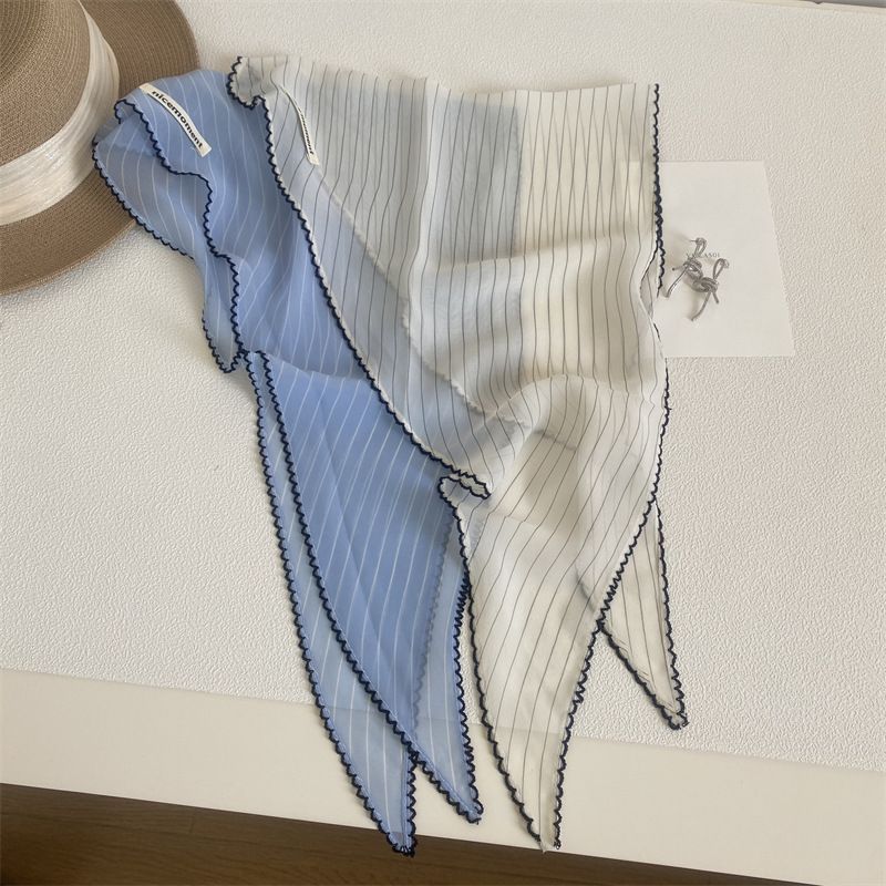 Koreanische Version des Nadelstreifen-Haarbands für Frühling und Sommer, stimmungsvolles dreieckiges Stirnband aus Seide für Damen, modisches Quadrat_voghion.com