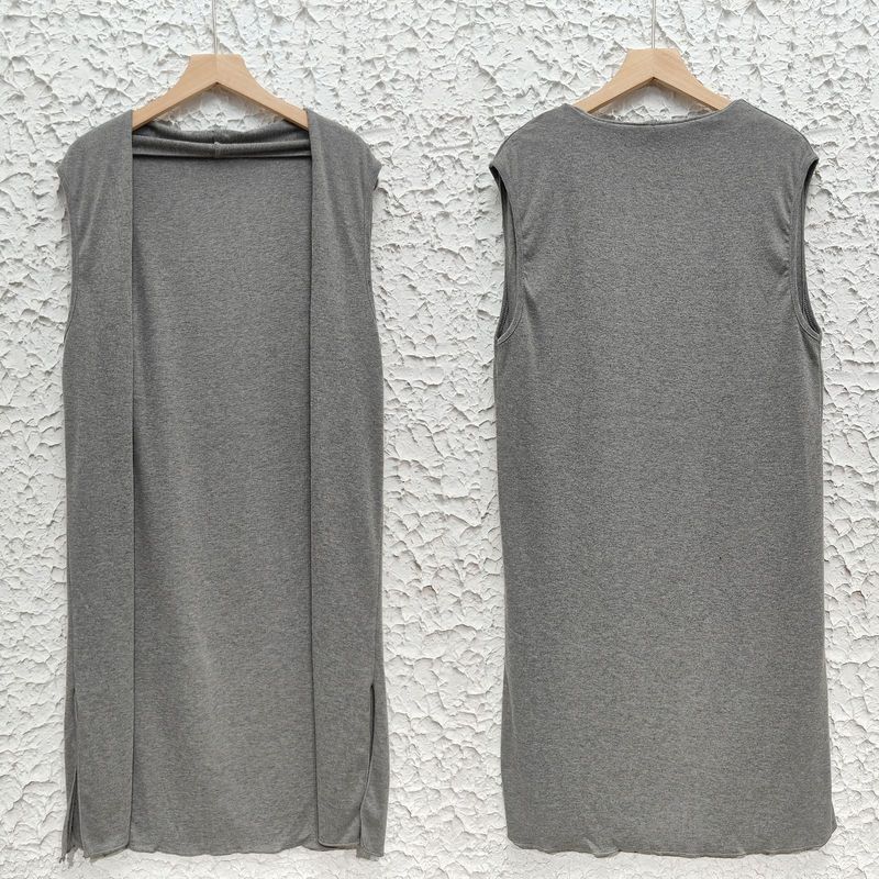 Einfarbige, modische, lässige, lange Weste für Damen_voghion.com