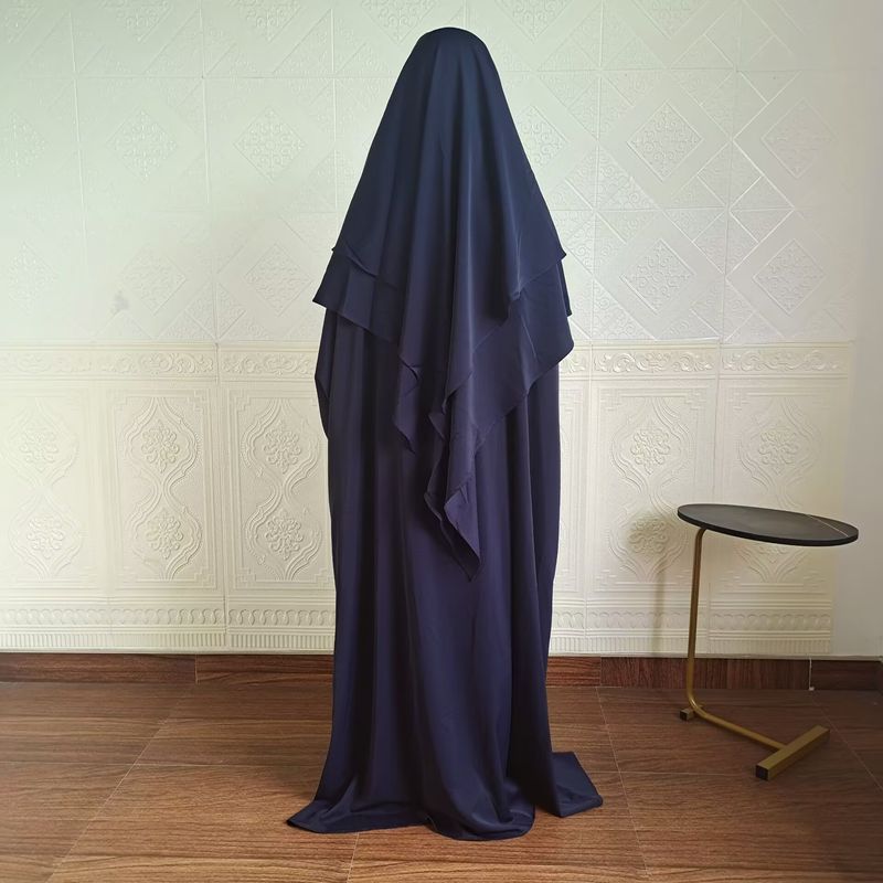 Vestido de dos piezas con hiyab, holgado, con mangas murciélago y color liso para mujer de Dubái, P105_voghion.com