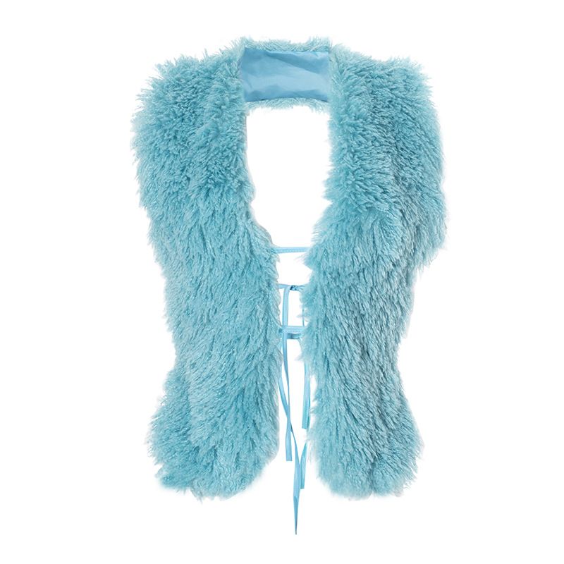 D24TP617 stile 2025 nuovo gilet da ragazza piccante autunno e inverno sexy grande collo di pelliccia senza schienale appeso al collo_voghion.com