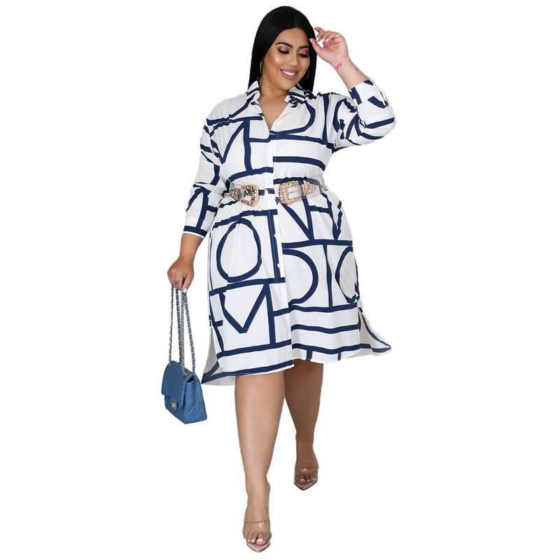 Damen bedrucktes Hemd mit plissierter Taille und Kleid in Übergröße für Damen_voghion.com