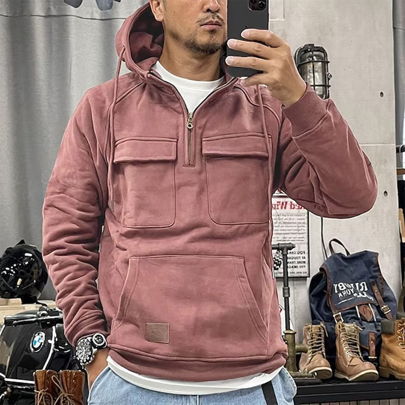 Suéter informal de color liso con capucha para hombre joven, ropa de trabajo, otoño e invierno_voghion.com