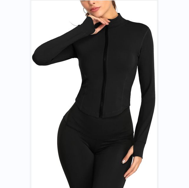 Women's Tracksuit Slim Fit Long Sleeved Fiess Coat Yoga Crop Tops With Thumb Holes Gym Jacket Workout Sweatshirts_voghion.com