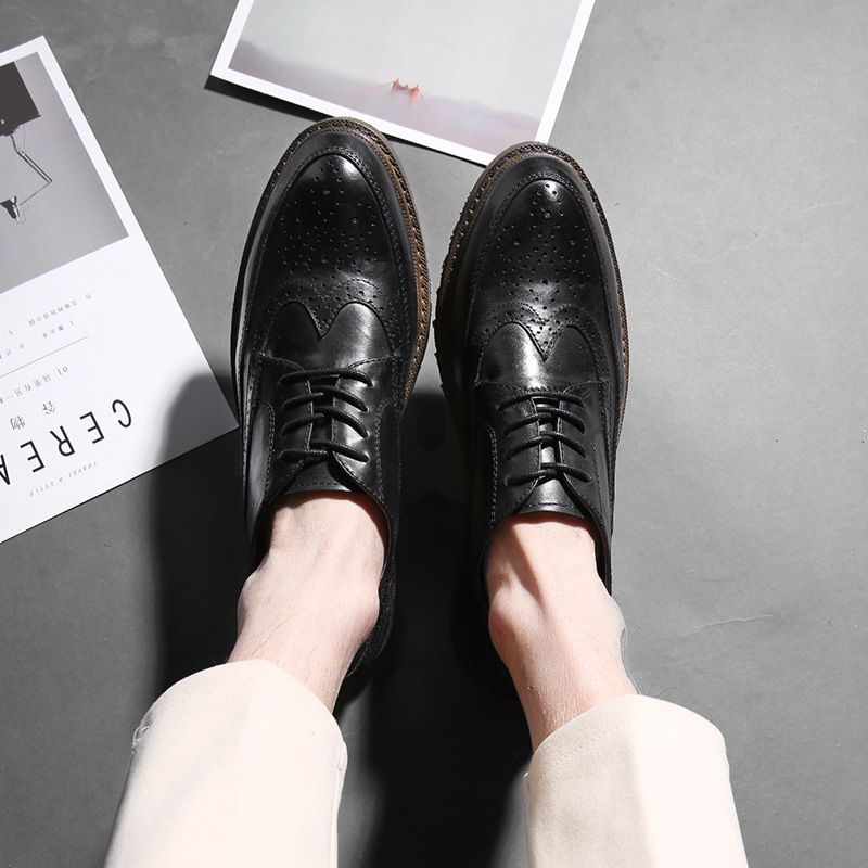 Suitable For All Seasons Men's Genuine Leather High-end Pure Toe Layer Cowhide Breathable Soft Sole Brogue Derby Shoes_voghion.com