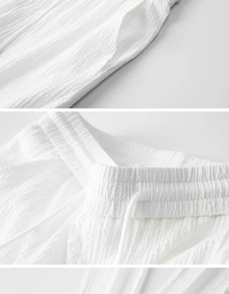 Men's Clothing White casual sports suit for men in summer with lapel, fashionable, light luxury, pleated two-piece suit, thin and handsome, trendy_voghion.com