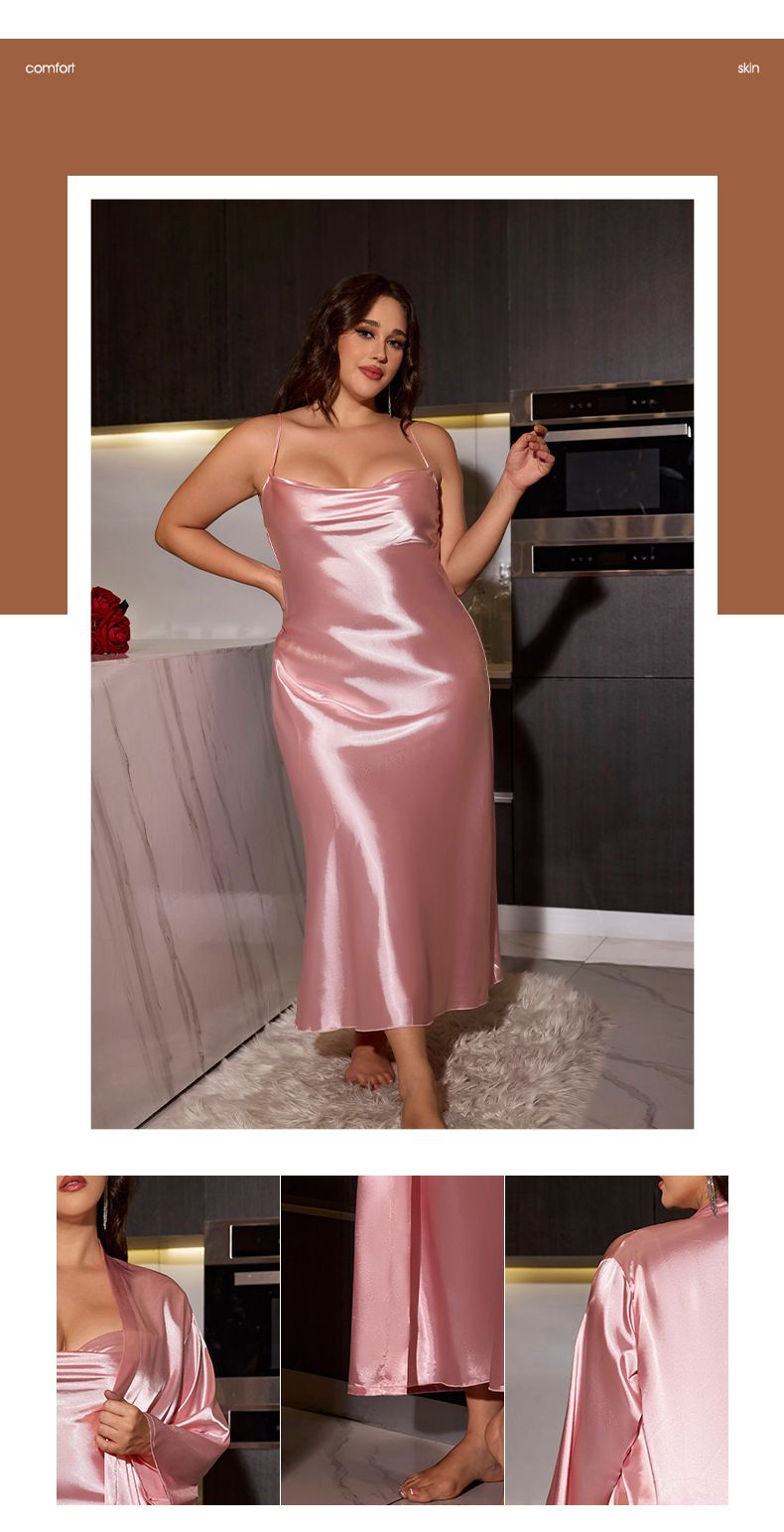 Damen Nachtwäsche mit langen Hosenträgern, langes Nachthemd, Anzug für Damen, große Größe, sexy, bequem, langärmelig, Heimkleidung Wp22018_voghion.com