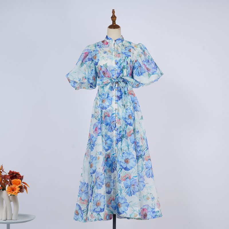 Robe à simple boutonnage, manches courtes, style palais d'été, design haut de gamme, résistante, clou diamant_voghion.com