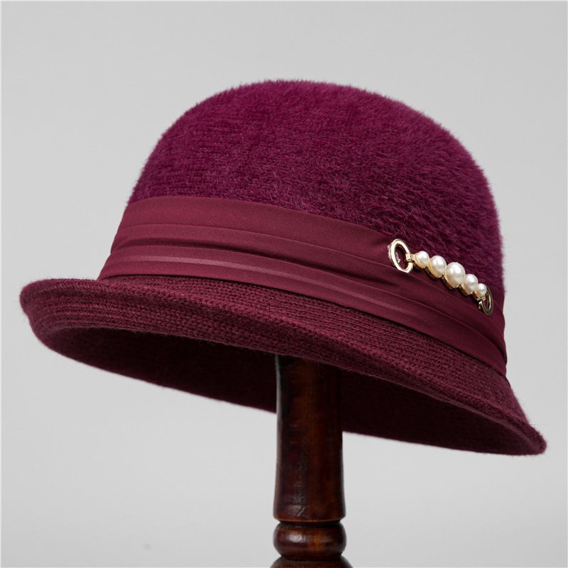 Middle-aged And Elderly Women's Bucket Autumn Winter Fashion Short Brim Rolled Edge Mom's Warm Knitted Fisherman Hat_voghion.com