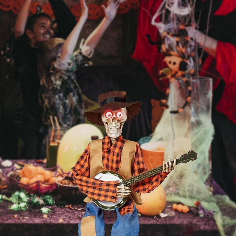 Cross-border Halloween Animated Banjo Skeletons Halloween skeleton decoration ornaments_voghion.com