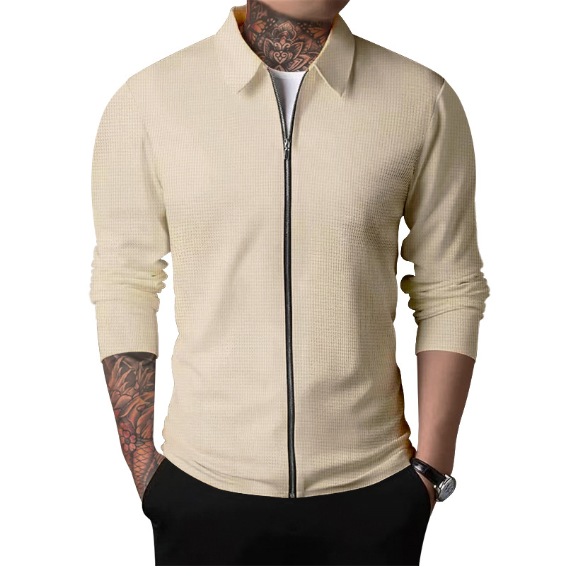 CT 2025 Cardigan Men Autumn New Zipper Coat Casual Men's Long Sleeve Turn-down Collar Waffle Jacket_voghion.com