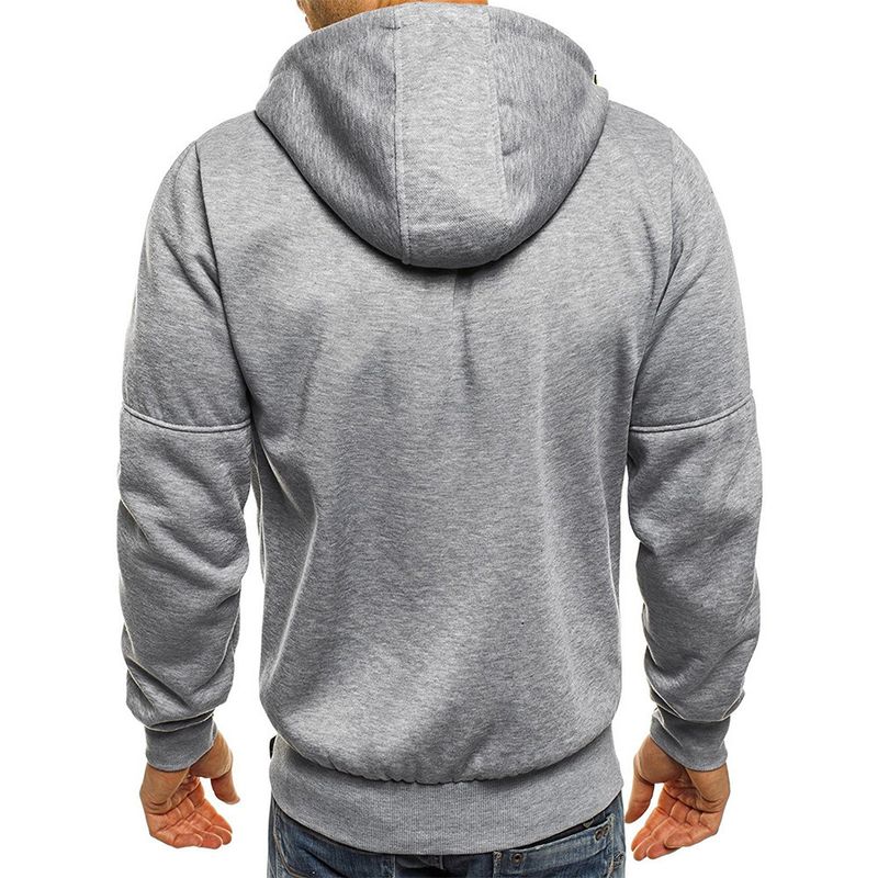 Herrenbekleidung, Fleece-gefütterter Kapuzenpullover mit Reißverschluss und Stehkragen, sportlicher Freizeitpullover (Weiß, Weinrot, Marineblau, Armeegrün, Hellgrau, Dunkelgrau)_voghion.com