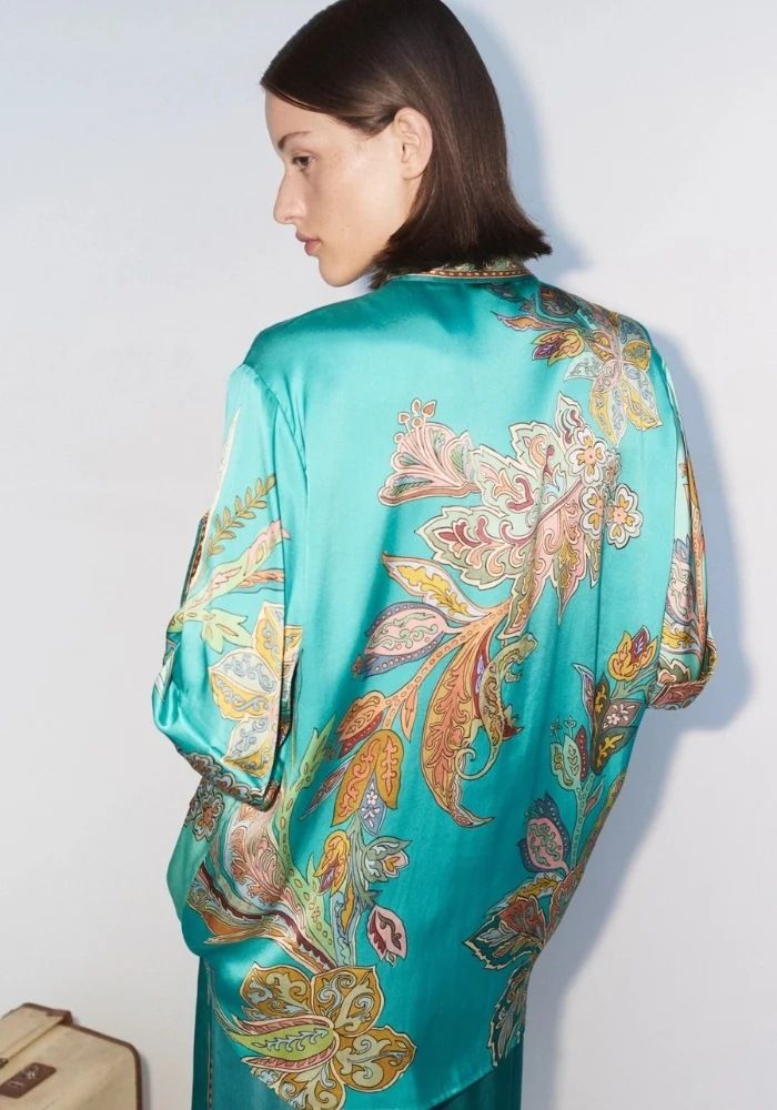 Lounge-Set aus Satin mit Kurzarmhemd und Hose im Vintage-Blumendruck – Elegantes Freizeitoutfit für Damen_voghion.com