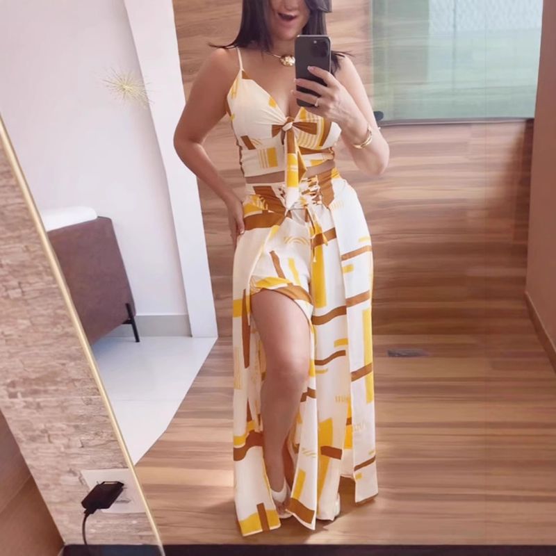 Completo due pezzi con canotta e pantaloni stampati sexy, nuovo stile, da donna, 2025_voghion.com