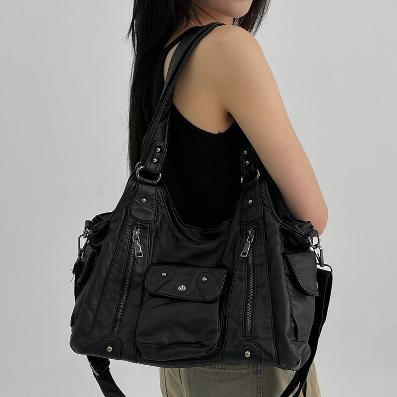 Borse da donna, borsa da motociclista Hot Girl esclusiva, lavata e invecchiata, borsa a tracolla multitasche di grande capacità_voghion.com