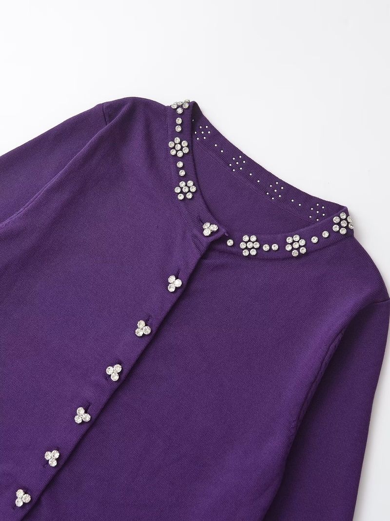 Women s clothing autumn and winter new jewelry bead decoration knitted jacket_voghion.com