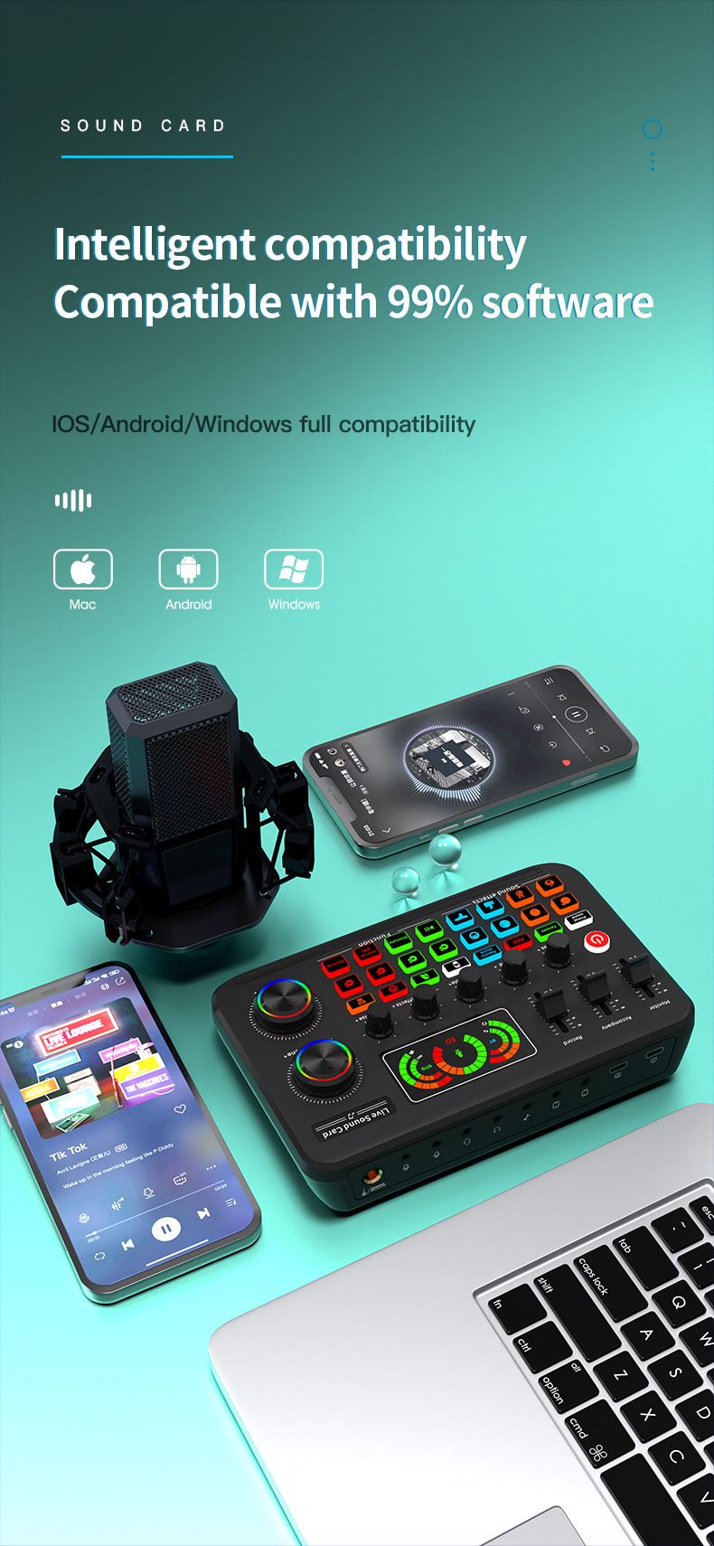 verze F999 živá karta zvukové efekty na zakázku anglické balení mikrofonu_voghion.com