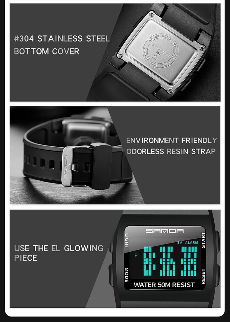 Men's Digital Sports Watch With LED Backlight, 50M Water Resistant, Shockproof, Multi-Function Outdoor Wristwatch For Hiking, Running, And Daily Wear_voghion.com