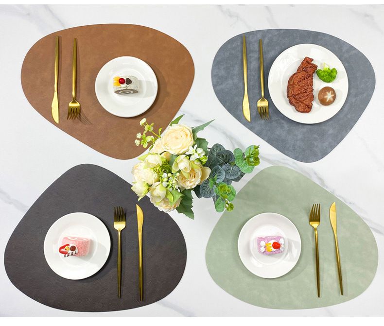 Nordic Cowhide Grain Water Drop Shape Leather Placemat Double-Sided Non-Slip PU Heat Insulation Restaurant Hotel Dining_voghion.com