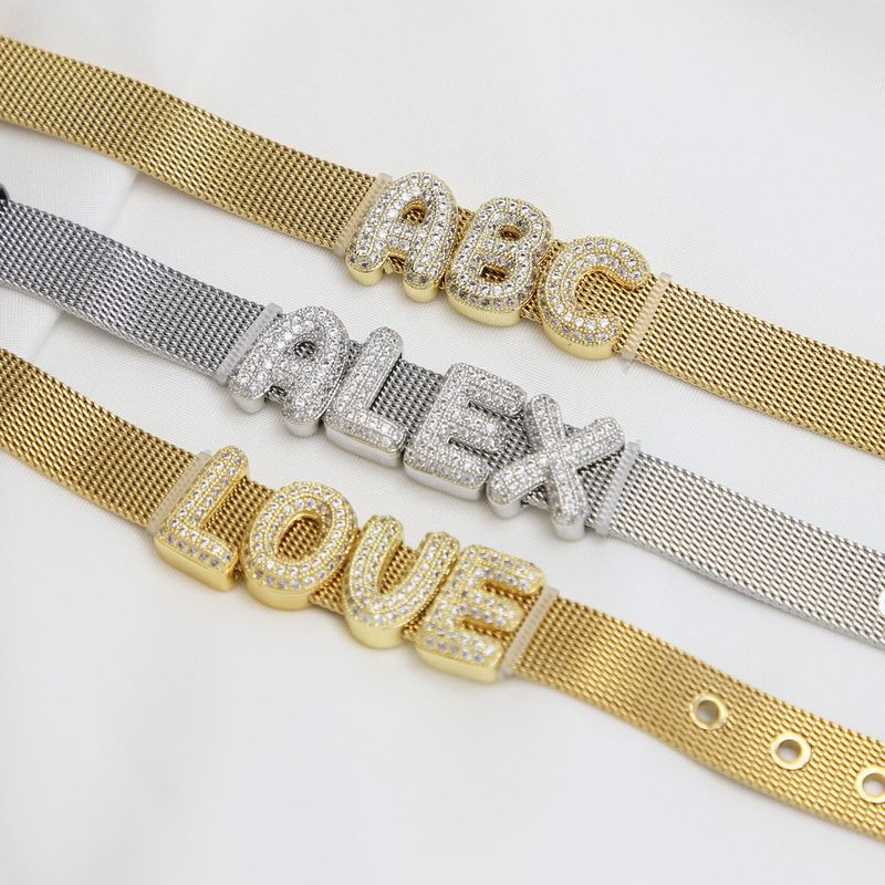 Pulseira feminina com pingente de letras em formato de bolha e zircônia cúbica, corrente ajustável banhada a ouro 18K para um visual moderno e estiloso, pulseira faça você mesmo com letras de zircônia_voghion.com