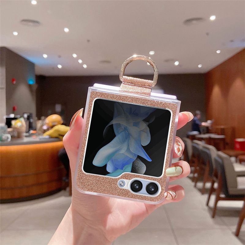 Applicable To Samsung ZFlip6 Mobile Phone Case Glitter Ring Holder ZFlip5 Folding Screen Protective Case Zflip4 Hard Case_voghion.com