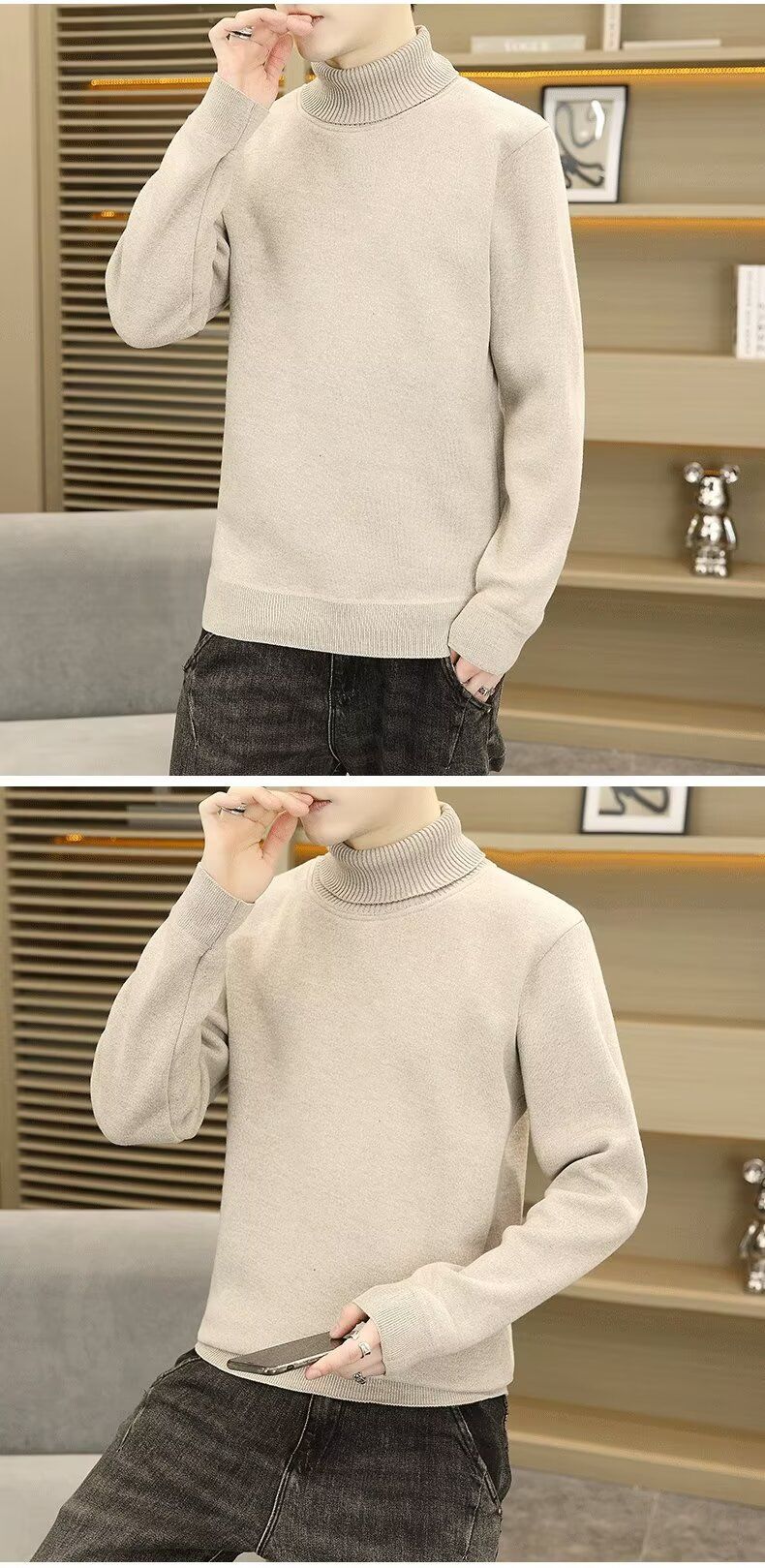 Maglione dolcevita da uomo in velluto e a collo alto, maglione casual da uomo autunno e inverno, semplice e alla moda, pullover elegante_voghion.com