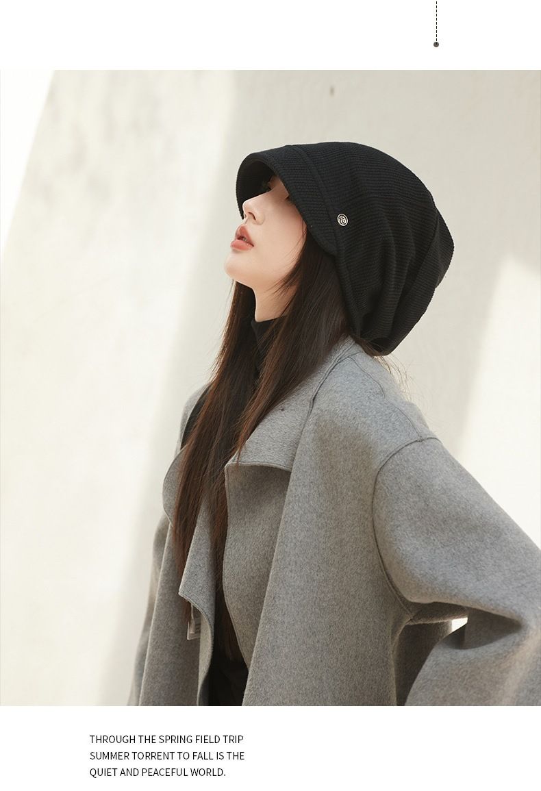 Hat Women's Spring and Autumn Thin New Japanese Style Cold Hat Shows Face Small Pullover Hat Big Head Wai Heap Hat Plain_voghion.com