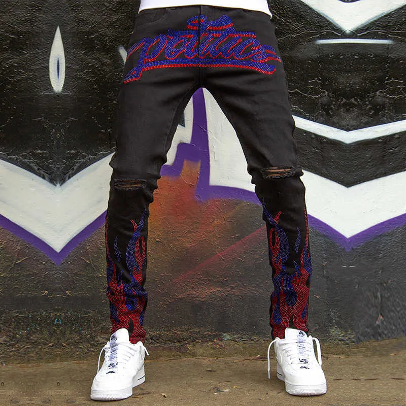 New Man Black Ripped Stretchy Jeans Skinny Slim Fit Hot Drill Punk streetwear Biker Trousers Men's All-match Denim_voghion.com