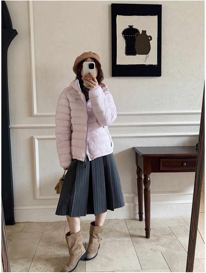 Women's Lightweight Hooded Puffer Jacket - Winter Warm Coat With Softshell Fabric, Slim Fit Zip-Up Outerwear For Casual & Commuting_voghion.com