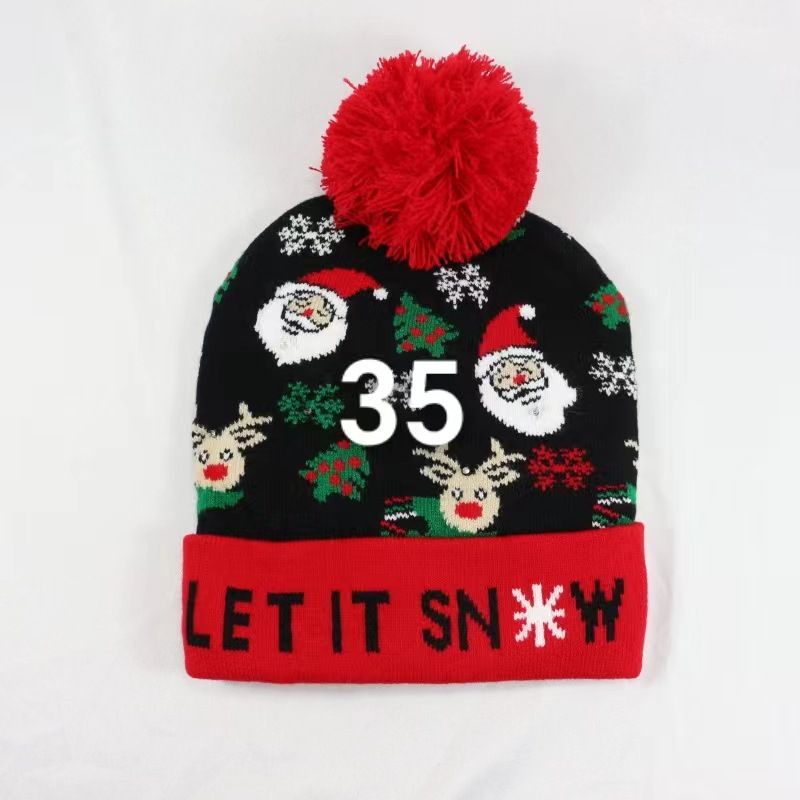 2024 Nieuwe Jacquard LED Wollen Herfst/Winter Warme Gebreide Kerstmuts_voghion.com
