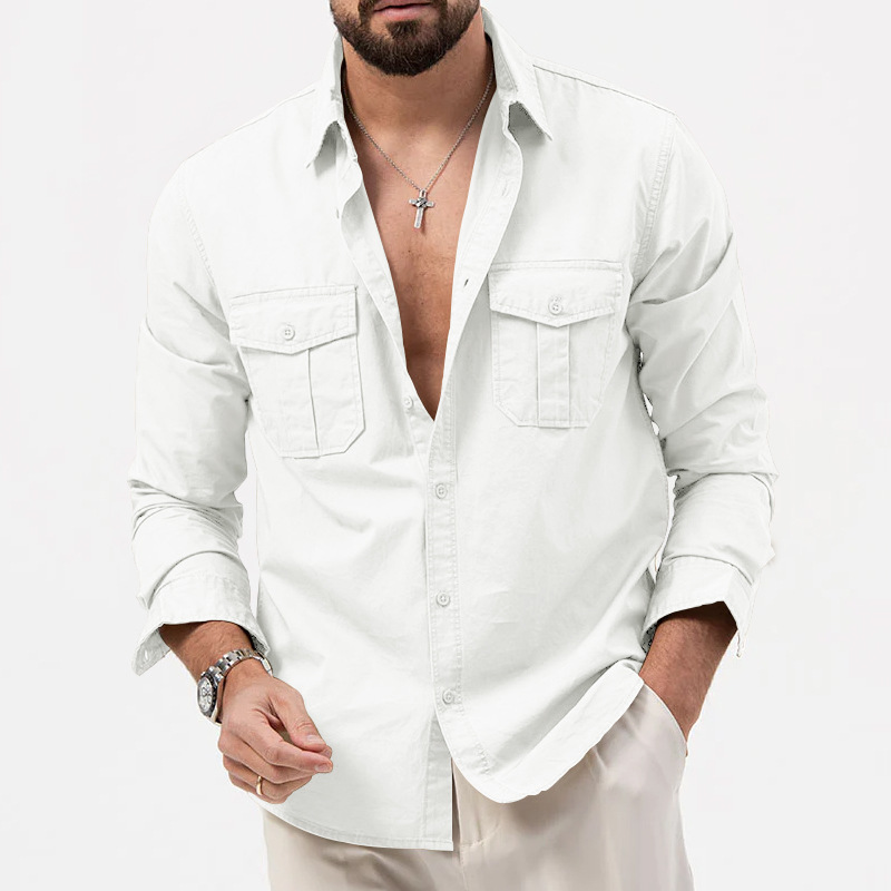 2024 Nova Estação Independente Transfronteiriça Camisa Masculina Multi-bolso Casual Manga Longa Camisa Masculina_voghion.com