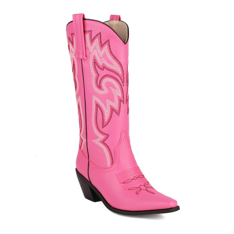 Bestickte Western-Cowboystiefel in großen Größen mit dickem Absatz, kleinem eckigem Zehenbereich und Knight Martin-Stiefeln X485_voghion.com
