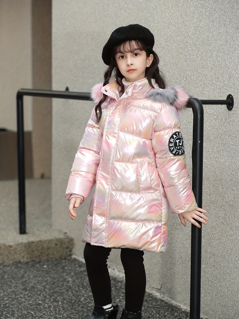 „Rosa Wintermantel mit Farbverlauf und Kunstpelzkapuze für Mädchen – warmer, dicker Parka für Kinder (120–170 cm), stylische Oberbekleidung mit farbenfrohem Ombre-Design“_voghion.com