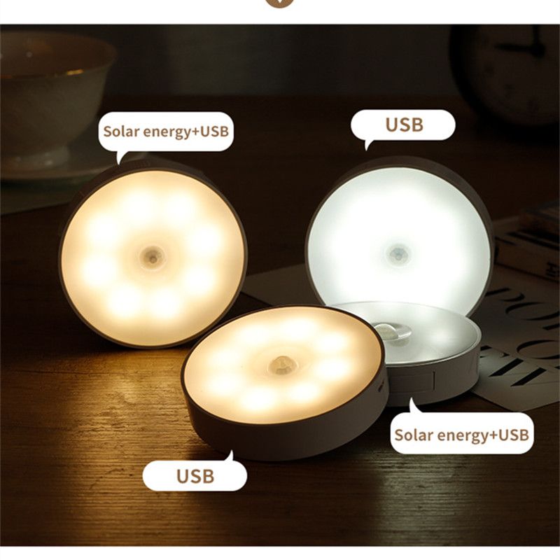 Napelemes mozgásérzékelős LED éjszakai fények USB újratölthető energiatakarékos intelligens érzékelős LED éjszakai lámpa mágneses szekrénylámpa_voghion.com