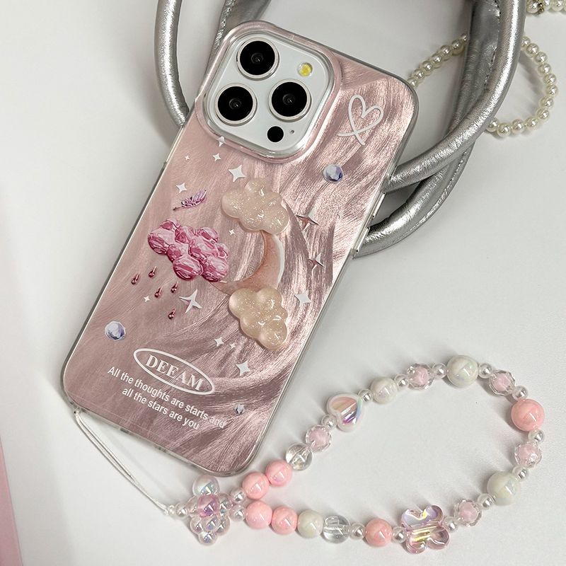 3D Rosa Wolleken Telefonshülle Gefiedert Garn Graduellen Halo Fir iPhone 14 15plus 13 13pro_voghion.com