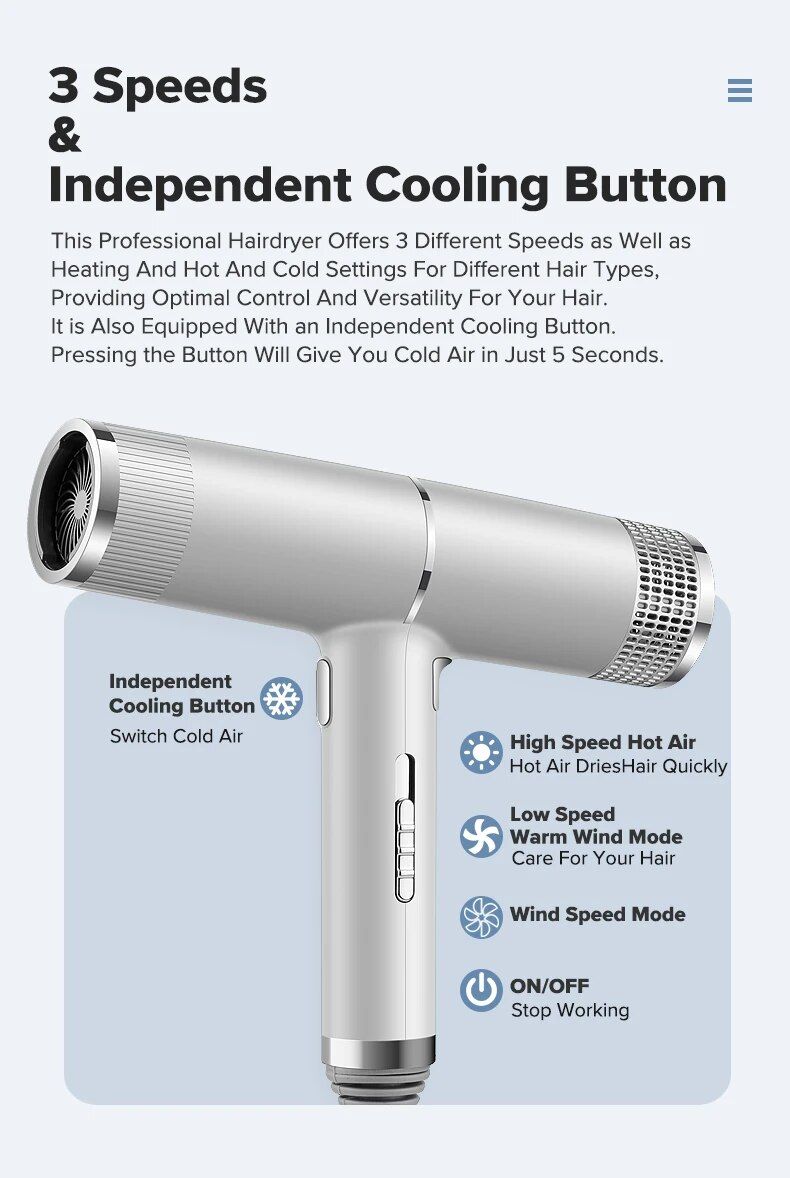 Infrared Negative Professional Ionic Blow Dryer Hot&Cold Wind Salon Styler Tool Hair Electric Drier Blower er_voghion.com