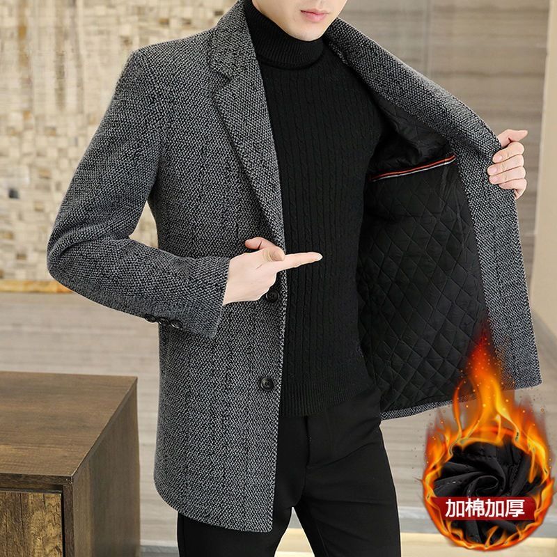 Trench da uomo di mezza età, casual, sottile, spesso, di media lunghezza, in lana, autunno inverno_voghion.com