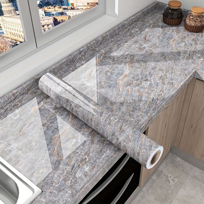 Kitchen Countertop Oil-proof Waterproof Gray Renovation Decoration Removable Marble Sticker_voghion.com