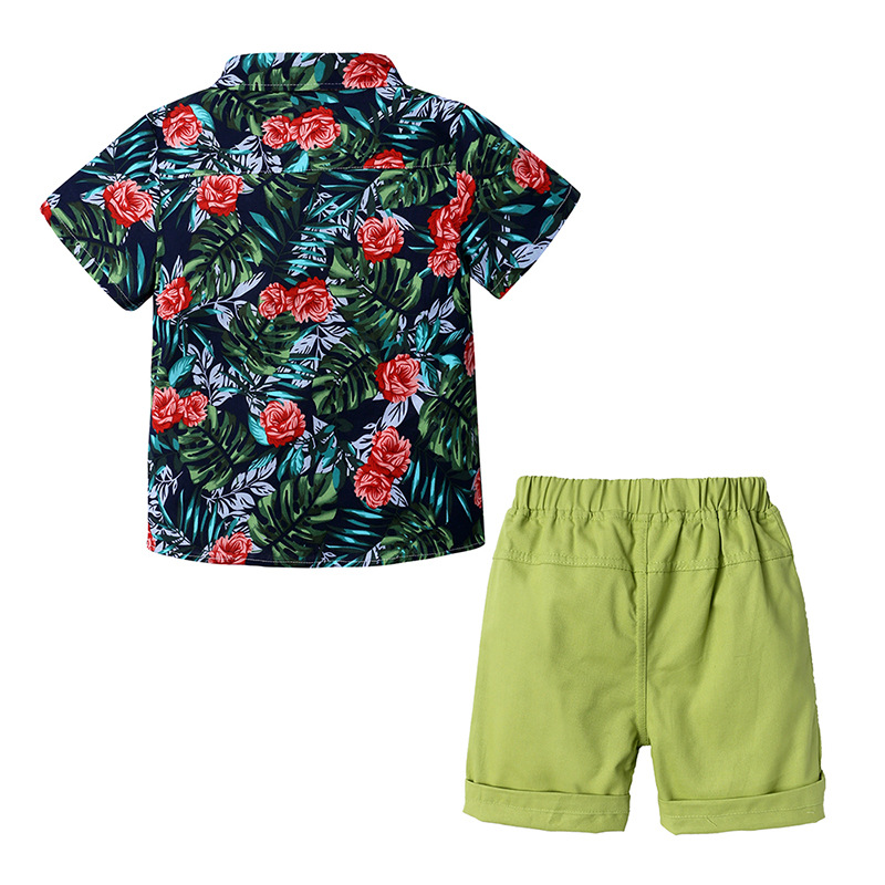Mother&Kids Completo estivo per bambini Camicia a maniche corte stampata per ragazzi Set di due pezzi_voghion.com