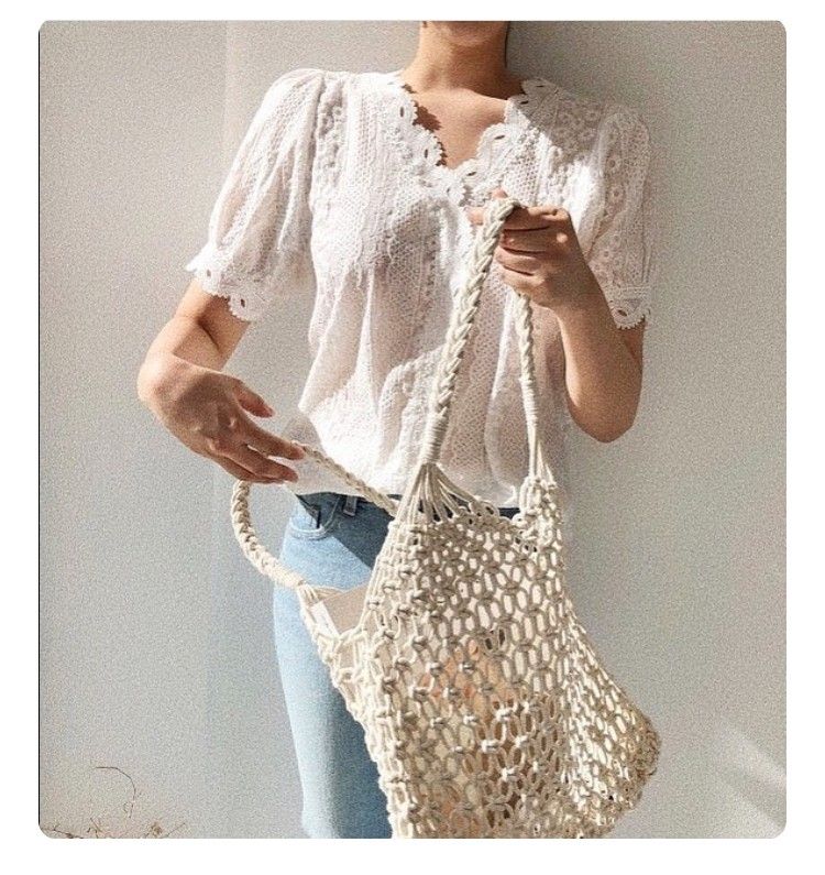 Borsa da donna a rete per pesci da spiaggia in rete per vacanze in erba francese intrecciata rossa con una spalla vuota per Instagram_voghion.com