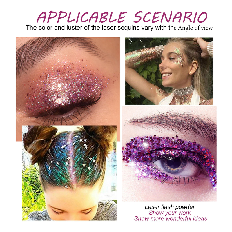 malowane Piękne piękno makijaż twarzy włosy na ciele etap impreza brokatowe ozdoby do paznokci cekiny_voghion.com