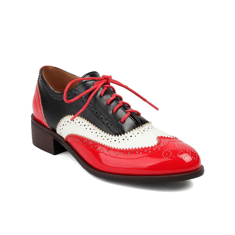 Plus-size lente enkel schoenen vintage Britse kleur contrast Braddock diepe veterschoenen damesschoenen_voghion.com