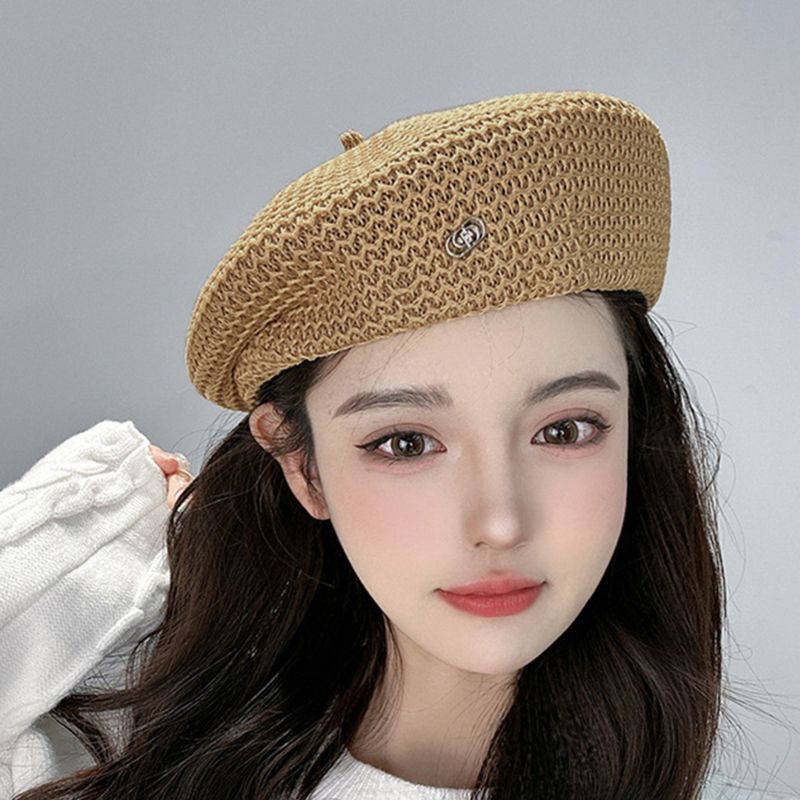 New Arrivals 2024 Women Summer Thin Bere Versaile Sereoypes Pleaed Design Breahable Kni Paperboy Cap Aris Fashion Painer_voghion.com
