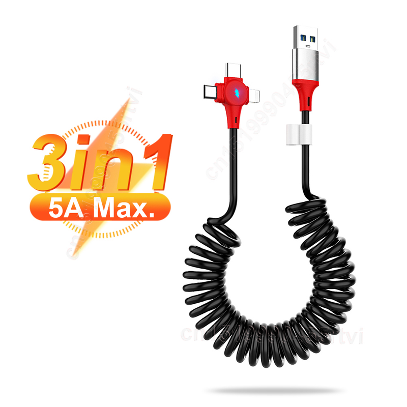 3 5A in 1 Spring Charging USB Cable For Huawei 3in1 2in1 Micro USB Type-C Fast Charger Data Cable Cord For iPh    _voghion.com