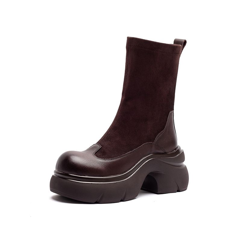 2025 Autumn Winter New Simple Solid Color Mid-Calf Boots Comfortable Thick Sole Casual Fashion Versatile Women's Shoes_voghion.com