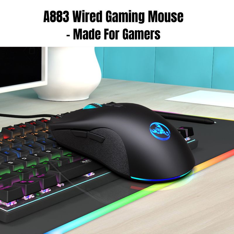 A883 Colorful Glowing 7D Game Mouse, Esports Wired Mouse 6400dpi Adjustable Macro Programming_voghion.com