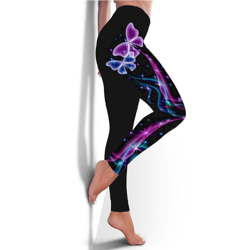 Leggings sportivi elasticizzati con effetto lifting per glutei da donna, con farfalla nera_voghion.com